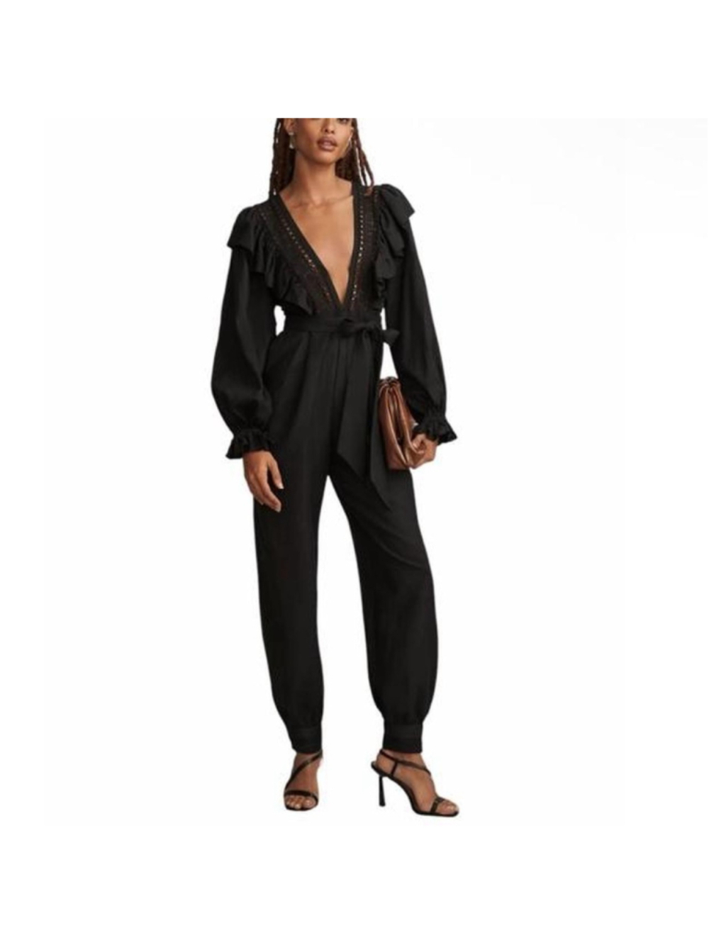 FARM Rio Black Lace & Ruffles Jumpsuit - Size M